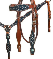 Western Premium Blue Crystal Studded Horse Tack Set Headstall & Breast Collar