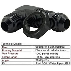 8AN Male to Male 90 Degree Bulkhead Flare Fitting Union Adapter 8AN 90 Degree
