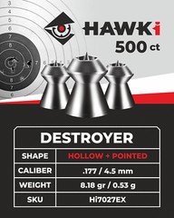 Hawki Airgun Pellets .177 / 4.5mm Caliber 8.18 gr /0.53 g 500 ct Hollow Pointed