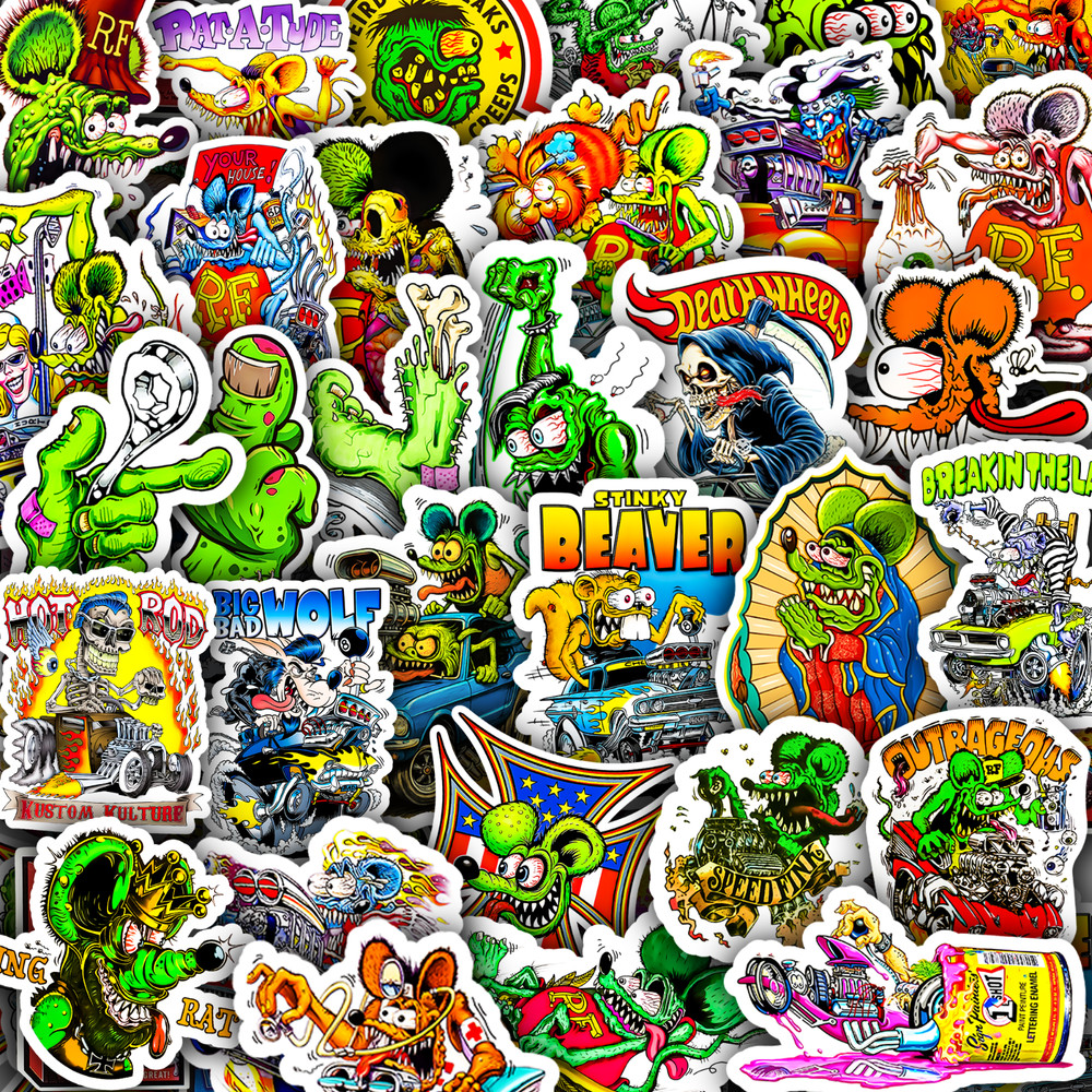 50pcs Rat Fink Ed Roth Vinyl Decals Vintage Hot Rod Custom Sticker Set