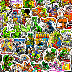 50pcs Rat Fink Ed Roth Vinyl Decals Vintage Hot Rod Custom Sticker Set