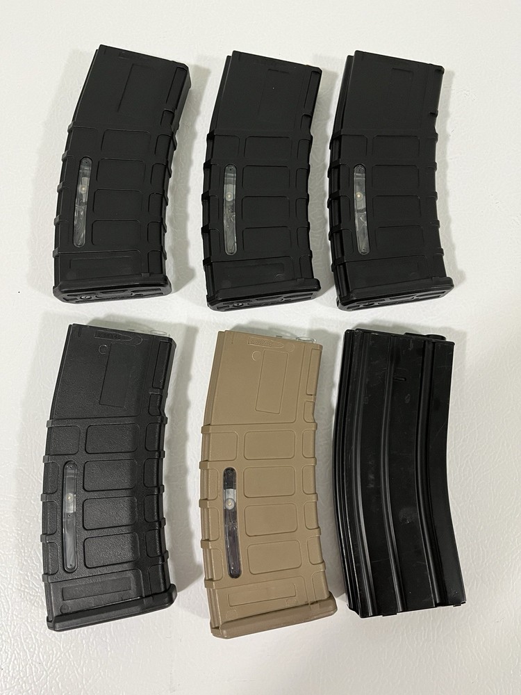 6x M4 / M16 300 Round Hi Cap Airsoft Magazine ACR Type – Black / Tan For Parts
