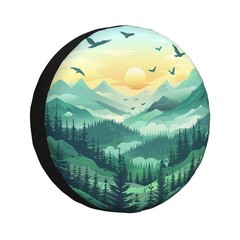 Spare Tire Cover Mountain Landscape with Green Trees Wheel Covers Weatherproo…