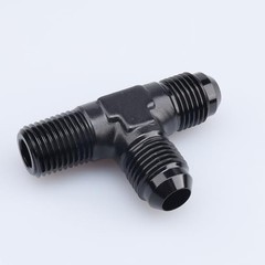 -8 AN Male Flare to 3/8″ NPT on Run 2 x 8AN to 3/8 NPT Flare Tee on Run black