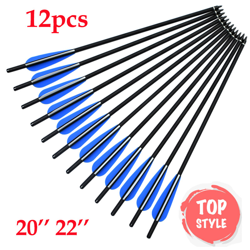 12Pcs Hunting Archery 20/22» Crossbow Bolts Carbon Arrows with 4» Vanes Points