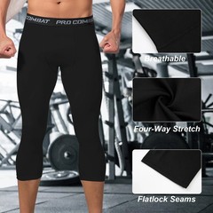 Men’s 3/4 Compression Pants, Athletic Leggings Running Workout Tights Base