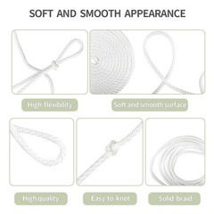 1/4 500ft White Solid Braid Nylon Rope 1100Ib High UV Resistance and Wear Resist