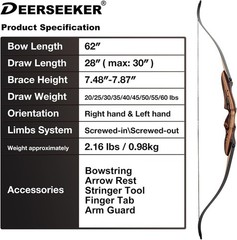 Deerseeker Archery 62″ Takedown Recurve Bow Set with Right Hand & Left-Handed…