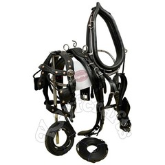 Black Leather Horse Driving Harness with Collar Complete set for Single horse