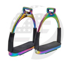 RAINBOW OFFSET HORSE FLEXIBLE SAFETY STIRRUPS (4.75’’) RIDING BENDY IRON STEEL