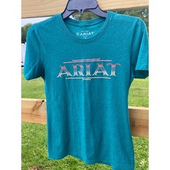 Ariat Womens Graphic T-Shirt Turquoise Teal Green Heather Western Logo Tee Sz M