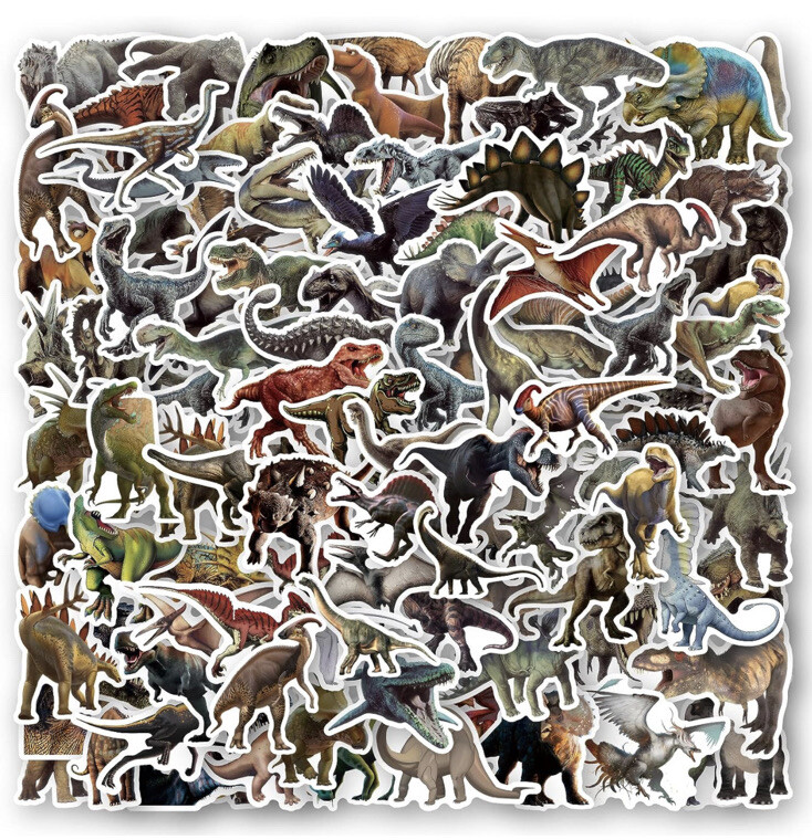 100 Dinosaur Stickers For Water Bottle Laptop Luggage Helmet Kids Notebook Gift