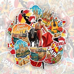 100 PCS Spain Travel Stickers Pack, España Vinyl Waterproof Stickers of Madrid