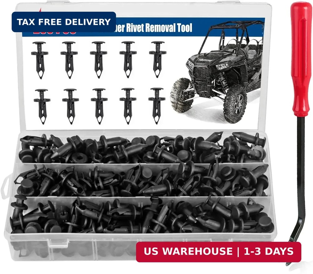 Xislet 200Pcs Polaris Push Pins, UTV Nylon Fender Clips & Body Rivets with Tool,