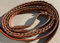 54″ Full Horse English Braided Leather Reins, Made in England, Color: Oak Bark