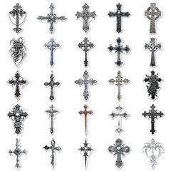 25Pcs Random Gothic Faith Cross Dark Retro Religious Decals Waterproof Stickers