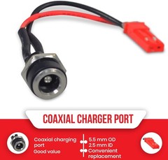 GOTRAX Electric Scooter Coaxial Charger Port 5.5 mm OD, 2.5 mm ID Replacement