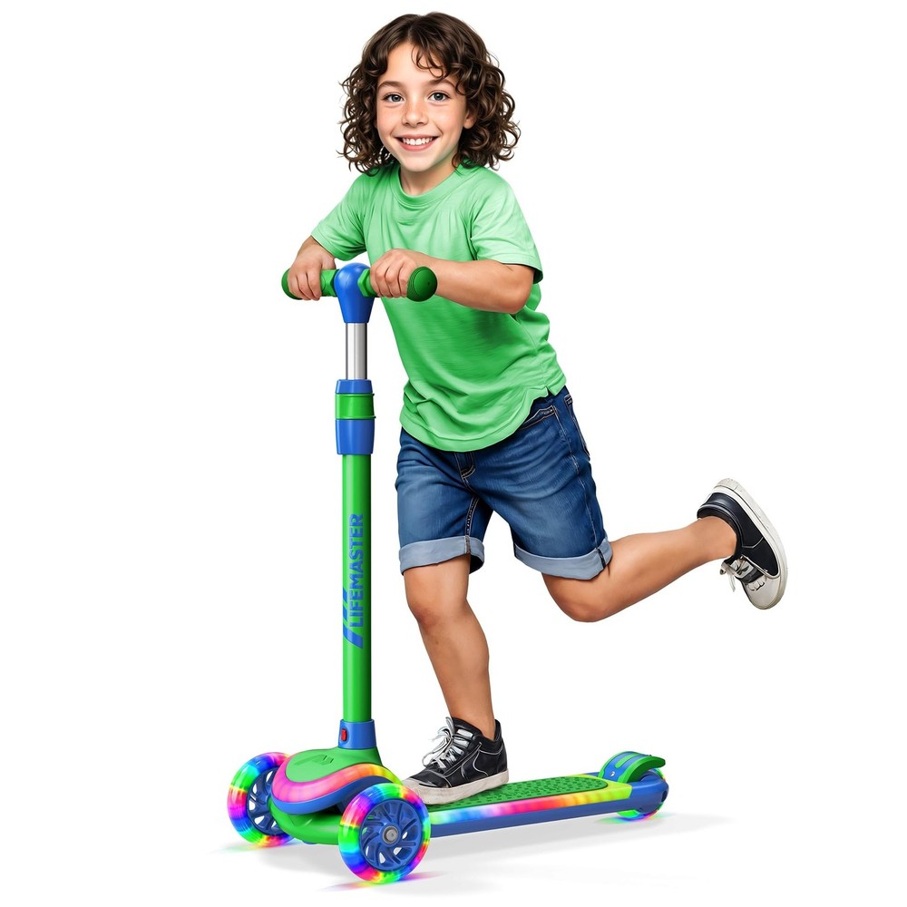 3-Wheel Kids Scooter with Multi-Color Lights on Deck & Wheels – 5-Height A
