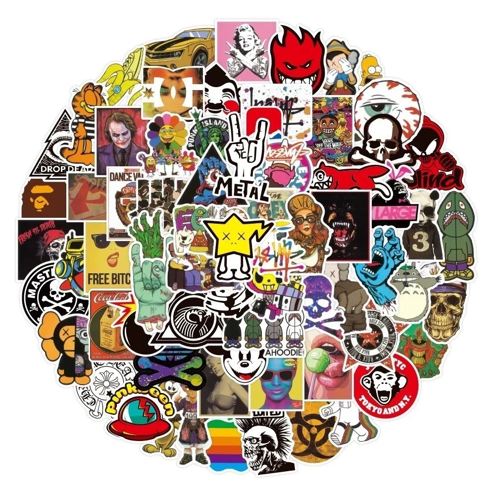 100 PCS cool brand sticker stickers Vinyl Skateboard Luggage Pack Logo Decals