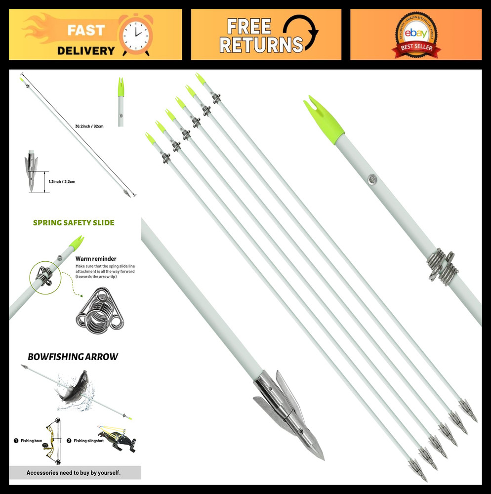 36″ Bowfishing Arrows 6/12PCS – Fiberglass Fishing Arrows with Broadhead for Sli