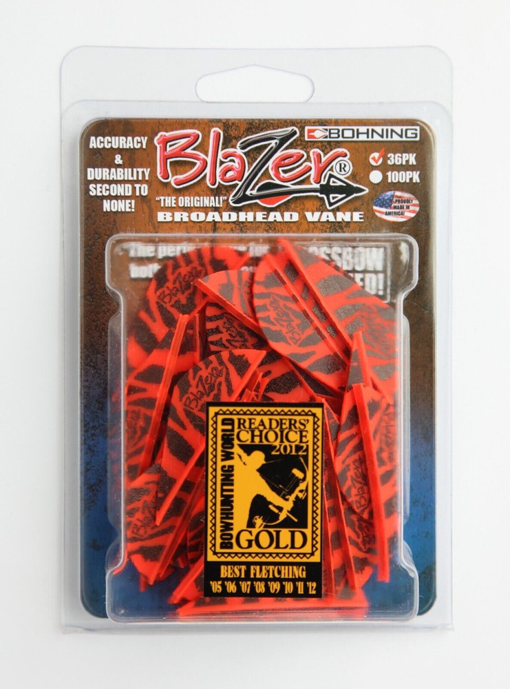 Bohning Blazer Vanes, Pack of 36, Red Tiger, 2″ (see photos: dark orange???) NEW