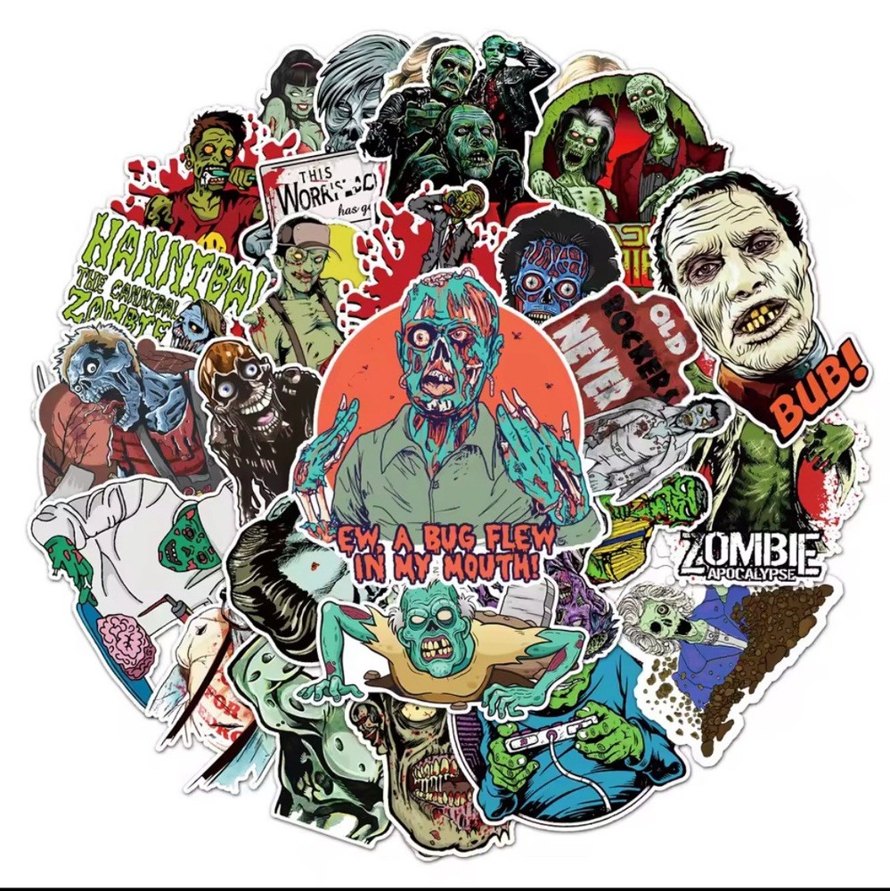 25 Piece Mix Lot 2” Zombie Stickers, Romero, DOTD, Decal, NOTLD FREE SHIPPING