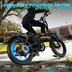 Windhorse W4A Black Folding Fat Tire Electric Bike 20in 983W 40-70Mi