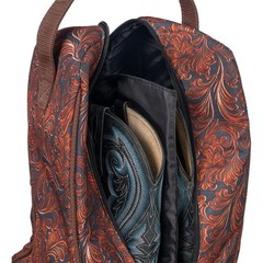 Western Boot Bag w Shoulder Strap – Floral Leather Tooled Print – Denier Nylon