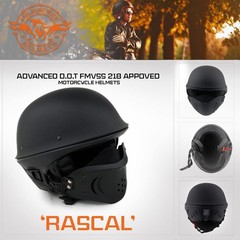 Milwaukee Helmets Mph9831Dot Rascal 3/4 Open Face Gloss Black 2 In 1 Motorcycle