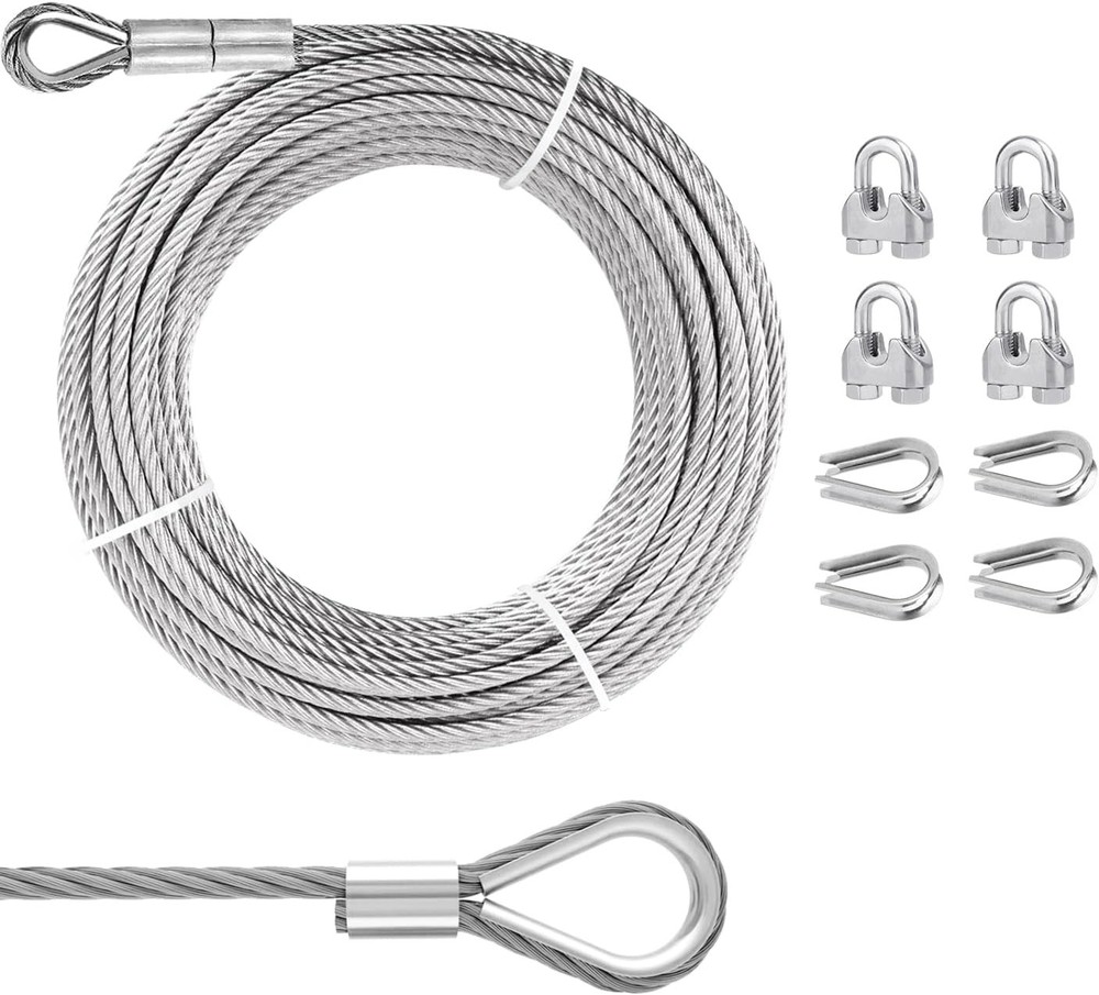 3/8 Stainless Steel Cable, 30Ft Wire Rope, Aircraft Cable with 7×19 Strands and