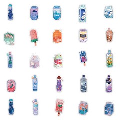 50pcs Waterproof Vinyl Cute Drink Sticker Pack For Water Bottle,Laptop,Scrapbook