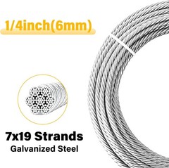 1/4″ Steel Cable, Sunuwk 30Ft 7×19 Strand Aircraft Cable with Loops, 6400 Lbs