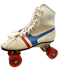 Vintage Derby Fireball Quad Roller Skates Size 5 Made Philippines White Red Blue