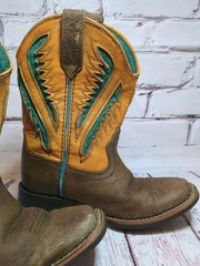 Ariat Ventek Wiggle Room Western Square Toe Boots Brown Turquoise Orange Kids 10