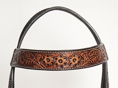 55ZI HILASON Western American Leather Horse Headstall Floral Carved Tack Dark