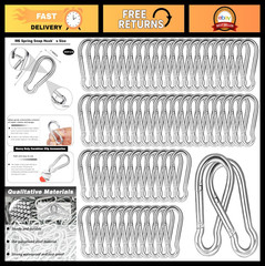 200PCS 2.36″ Spring Snap Hook Carabiner Clips, 260LBS Capacity for Camping, Leas