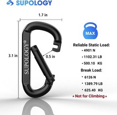 Heavy Duty Carabiner Clip, Steel Carabiners 1100lbs 3″ D Shaped Spring Hook