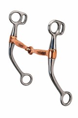 Stainless Steel 3-Piece Dog Bone Snaffle Baucher Bit w/ Copper Rings 35433