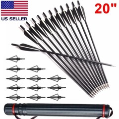 12Pcs 20″ Crossbow Bolts Carbon Arrows 100grain 3 Blade Broadhead Hunting Quiver