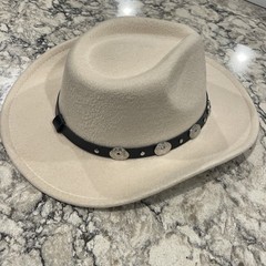 Ivory Western Hat with Silver Concho Band,Polyester Cotton blend, adjustable