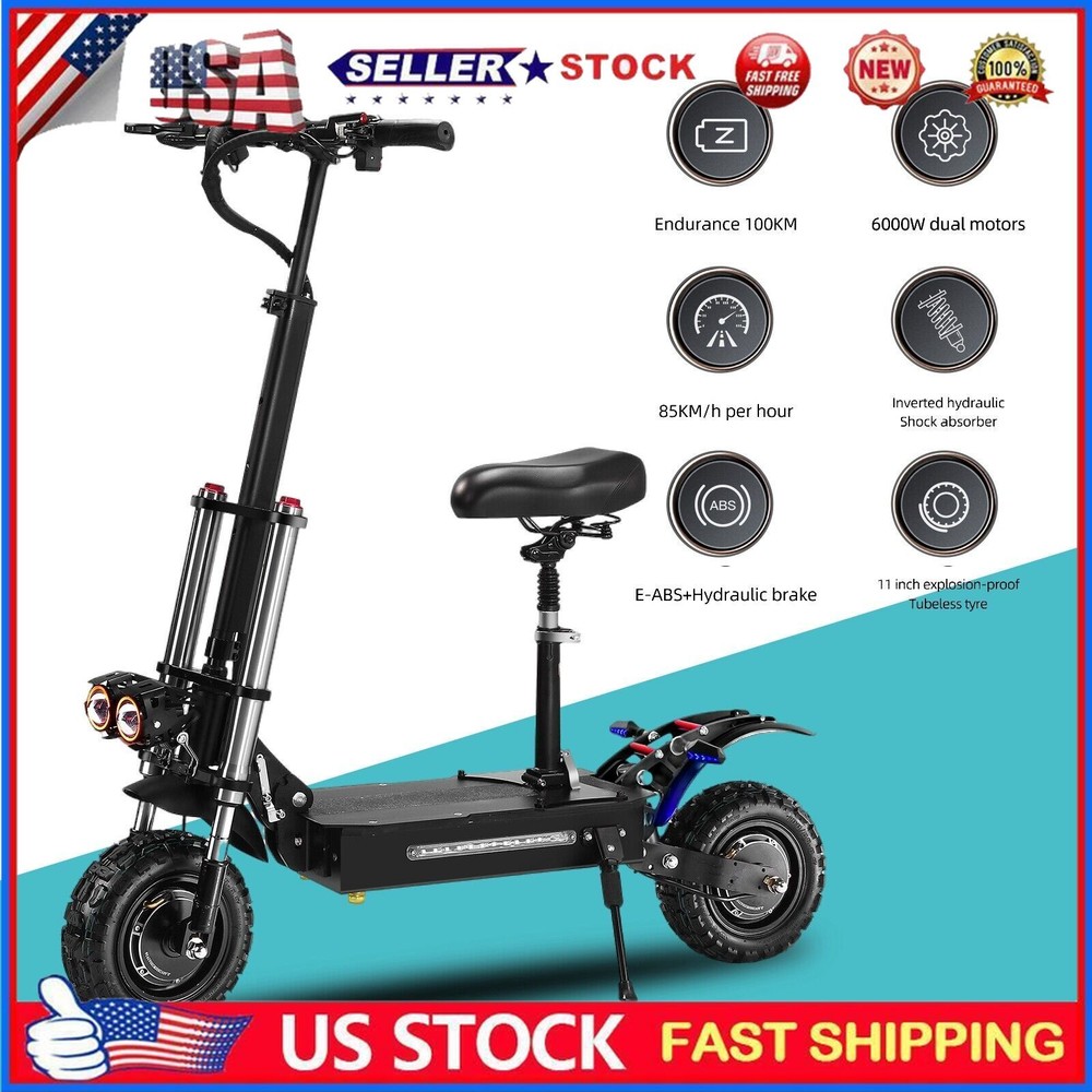 6000W Dual Motor 38AH Electric Scooter For Adult 11″ Off Road Tires With Seat