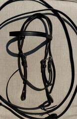 WEAVER Western Horse Browband Headstall w/ Split Reins BLACK LEATHER BRIDLE SET