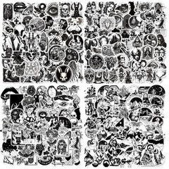 200 Pcs Black and White Gothic Stickers Waterproof Decals for Water Bottles