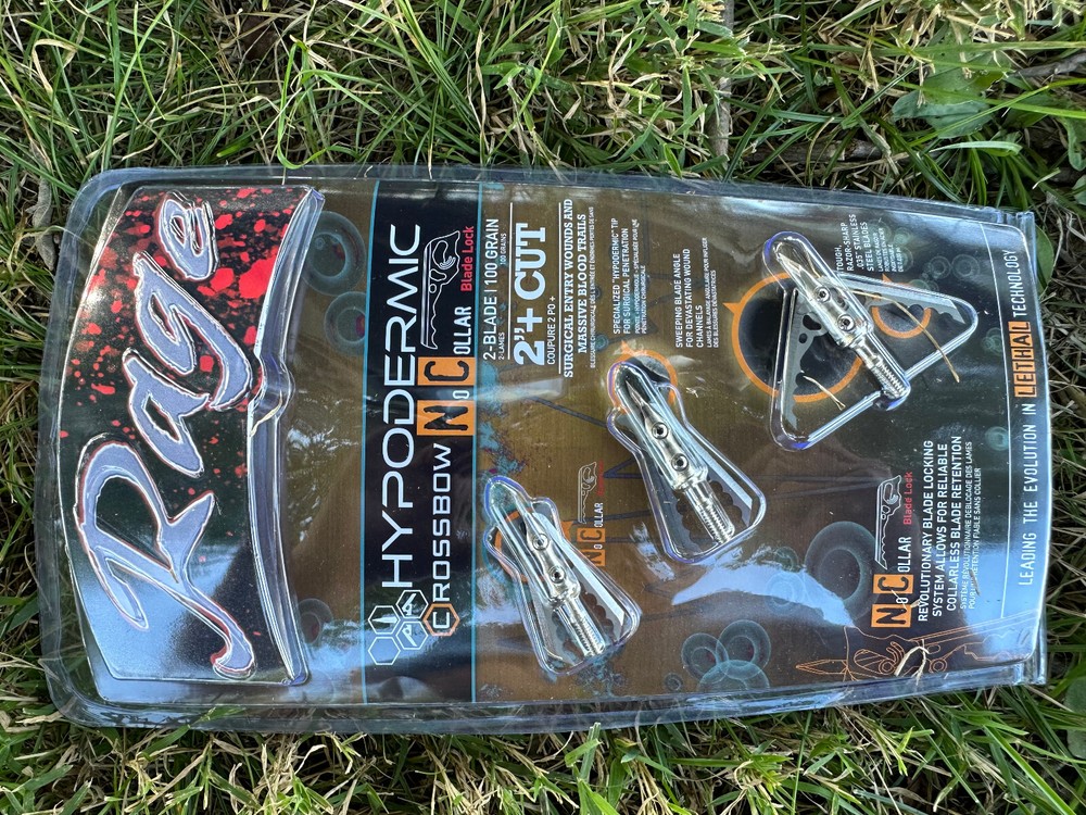 Rage Crossbow Hypodermic NC No Collar mechanical Broadheads 100 Grain 2+» Cut