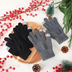 Berlune 2 Pairs Alpaca Wool Gloves Thermal Winter One Size, Black, Dark Gray