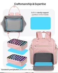 Nail Polish Organizer Bag Backpack Holds 70+ Bottles(15ml/0.5 fl.oz) Large Pink