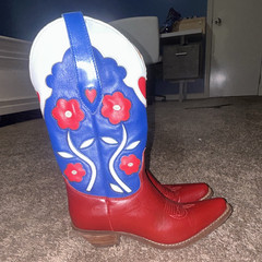Dan Post Red White Blue Heart & Floral Design Western Cowboy Boots