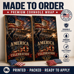 America 250 Cornhole Board Wraps 1776 2026 Patriotic Flag Decal Set