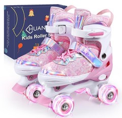 4 Sizes Adjustable Kids Roller Skates for Girls Boys Toddlers Youth Teens, 4R