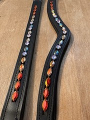 Leather Browband – Sewn In Glass Rhinestones – Aquamarine Peach Siam – 13-18”
